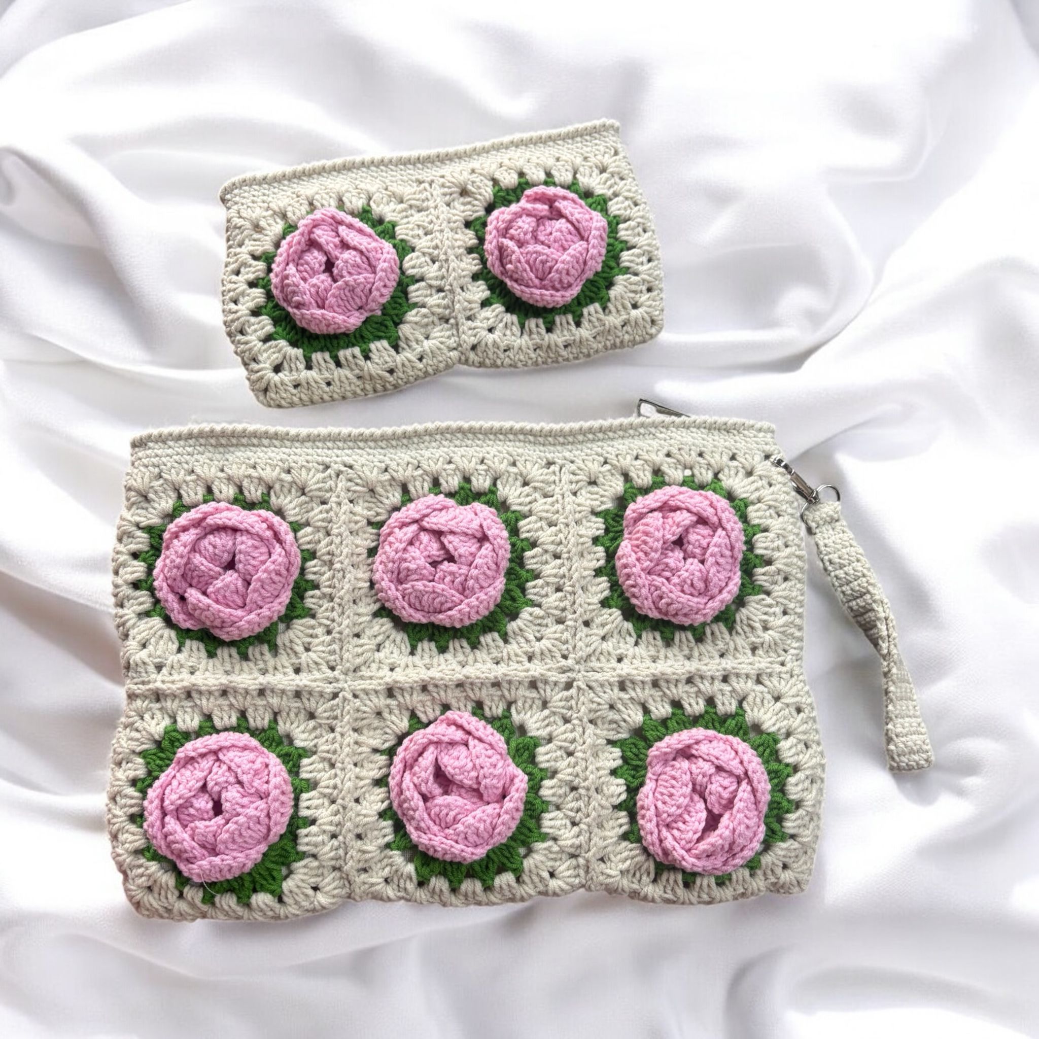 Pembe Gonca Güllü Çanta Seti